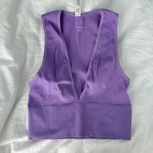 Urban Outfitters Ribbed Deep V Crop Tank - Purple